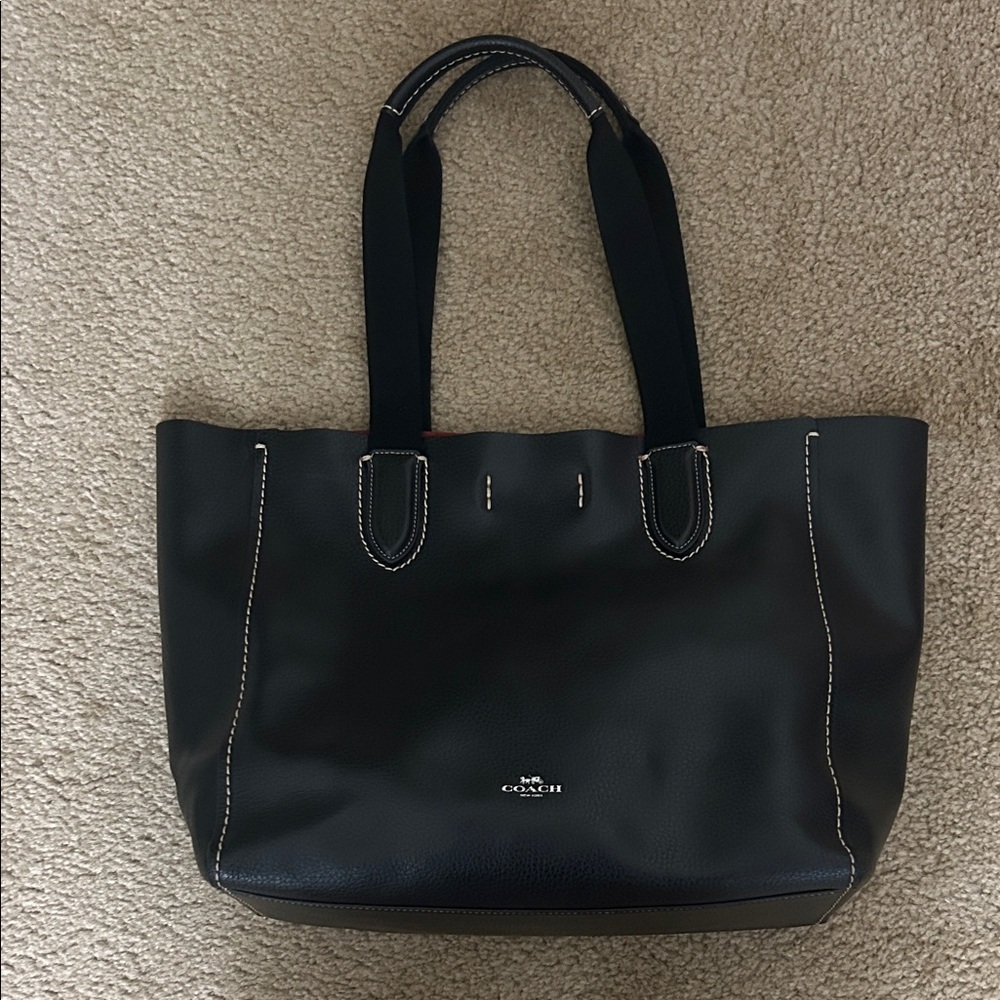 Coach black Leather Tote with Contrast Stitching
